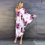 CHICDEAR Green Boho Printed Off Shoulder Kaftan Plus Size Women Clothes Summer Sexy Beach Wear Tunic Casual High Street Dresses A1015