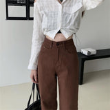 CHICDEAR Vintage Brown Jeans Women Summer High Waist Loose Straight Denim Trousers Female Y2K Casual Streetwear Wide Leg Pants