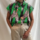CHICDEAR Summer High Collar Tops Leopard Print Women Casual Loose Streetwear Blouse Short Sleeve Patchwork 2023 Fashion Shirts
