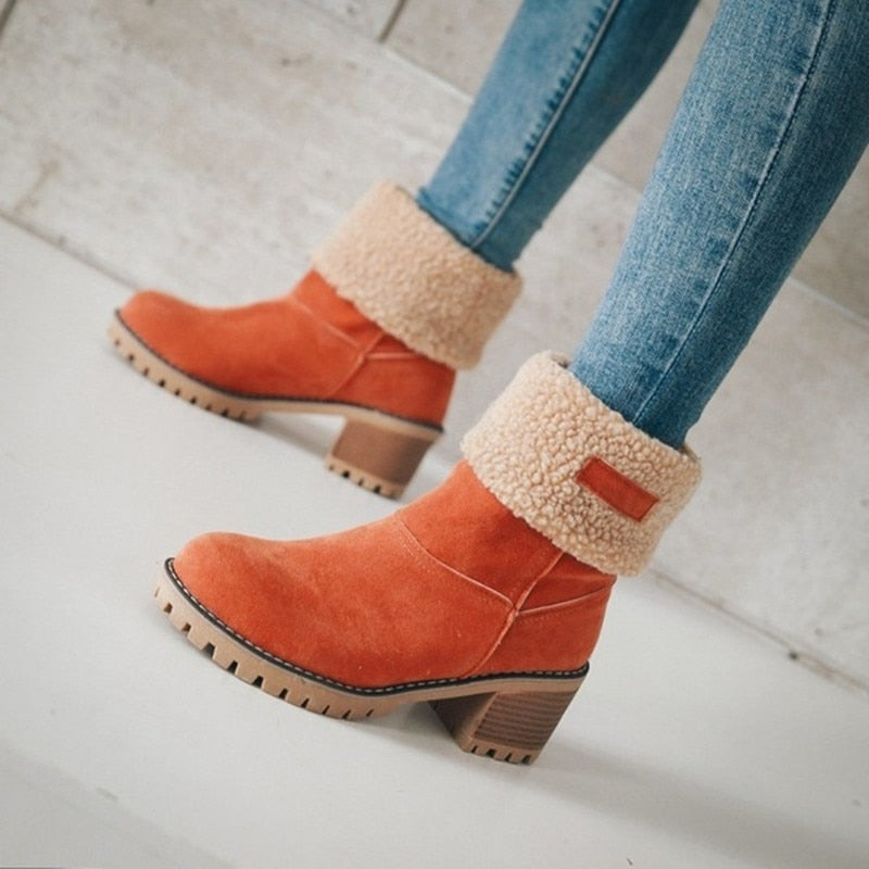 CHICDEAR Winter Boots Women Snow Booties Ladies Mid Calf Boots Warm Platform Boot Fur Suede Woman Ankle Shoes Plus Size