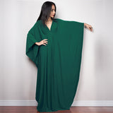 CHICDEAR 2023 Solid V-Neck Batwing Sleeve Plus Size Loose Maxi Dress For Women Summer Beach Wear Kaftan Long Bathing Dresses Q1306