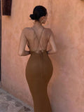 CHICDEAR 2023 Sexy Spaghetti Strap Bodycon Maxi Dress Summer Women Clothes Elegant Bandage Back Open Club Party Dresses Vestidos A1336