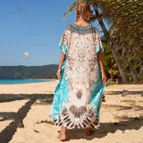 CHICDEAR 2023 Bohemian Printed V-Neck Batwing Sleeve Side Split Loose Summer Dress Long Tunic Women Plus Size Beach Wear Maxi Dress Q1200