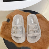 CHICDEAR Winter Women Fur Slippers Warm Casual Flip Flops 2023 New Fashion Short Plush Home Cotton Flats Shoes Women Boots Mules Zapatos