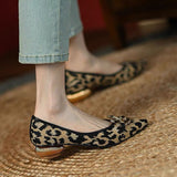 Chicdear Spring Women's Pumps Pointed Toe Round Low Heel Rivet Classic Retro Ladies Heels Fashion All-Match Slip-On Leopard Female Shoes