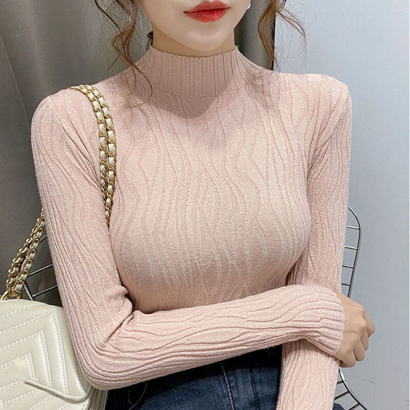 CHICDEAR Basic Warm Sweaters Women 2023 Spring New Fashion Casual Turtleneck Pullover Woman Solid Slim Bottoming Knitted Sweater