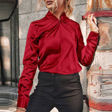 CHICDEAR Satin Blouses Women 2023 Elegant Twisted Collar Long Sleeve Shirts Fashion Solid Party Tunic Tops Streetwear Blusas Femme