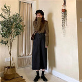 CHICDEAR Korean Chic Denim Midi Skirt Women 2023 Spring High Waist Simple Medium-Long Skirts Vintage All-Match Streetwear Skirt