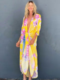 CHICDEAR Bohemian Print Tunic Long Kimono Plus Size Beach Wear 2023 Summer Clothing For Women Tops And Blouses Shirts A1013