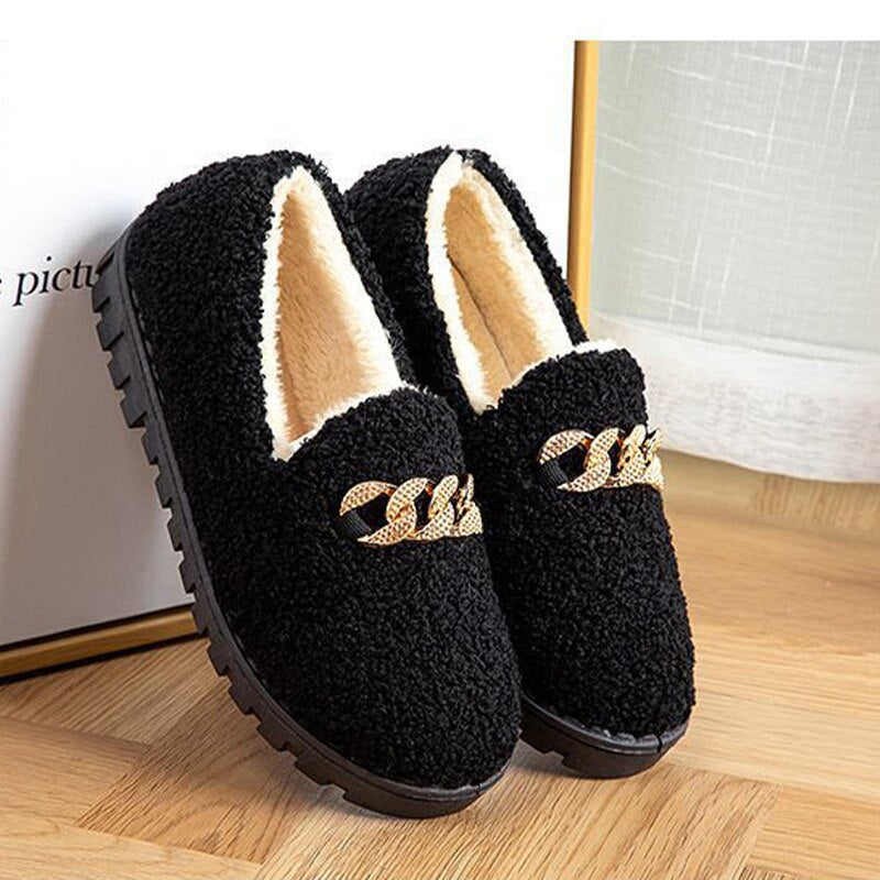 CHICDEAR Winter Women 2023 New Fashion Fur Short Plush Warm Flats Shoes Cotton Slippers Ankle Snow Boots Casual Non-Slip Shoes Zapatos