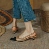 Chicdear New Summer Women Slingback Sandals Pointed Toe Mid Heel Females Slippers Elegant Cozy Vintage Girl Office Banquet Footwear