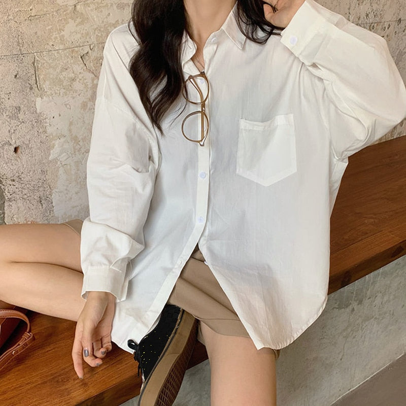 CHICDEAR 2023 Sping Autumn Long Sleeve Women Shirt Top Korean Style Lapel Pink Yellow Blouse Woman Pocket Loose Casual Shirts