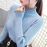 CHICDEAR 2023 Autumn Winter Ruffles Sweater Women Turtleneck Ruched High Elastic Sweaters Female Slim Fit Sexy Knitted Pullovers