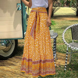 CHICDEAR Women Bohemian Floral Printed Long Skirts 2023 Fashion Bandage High Waist Maxi Jupes Summer Holiday Stitched Hem Falda