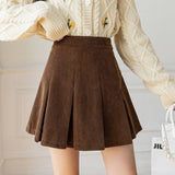 CHICDEAR Fashion High Waist Pleated Skirts Women 2023 Spring Summer Corduroy Mini Skirts Woman Korean Black Brown Short Skirt