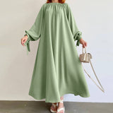 CHICDEAR Autumn Casual Loose Maxi Dress Women Fashion Long Puff Sleeve A Line Swing Dress Elegant Gathers O Neck Long Robes Femme