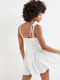 Chicdear Summer Women Mini Dress White Slash Neck Back Zipper Backless Sexy A-Line Lining Short Dresses Robe Femme