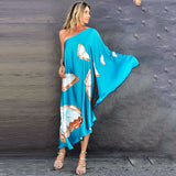 CHICDEAR Green Boho Printed Off Shoulder Kaftan Plus Size Women Clothes Summer Sexy Beach Wear Tunic Casual High Street Dresses A1015