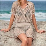 CHICDEAR 2023 Sexy Knitted Write Dresses Pareo De Plage Swimsuit Cover Up Beach Wear Pareos De Playa Mujer Bikini Cover-Ups #Q800