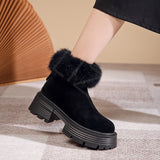 CHICDEAR Chelsea Boots Winter Women Fur Warm Shoes 2023 New Suede Short Plush Ankle Snow Boots Flats Platform Casual Women Shoes Botas