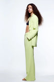 Chicdear Women's Green Leisure Lapel Long Sleeves Blazer Suit Female Loose High Waist Straight Trousers 2 Piece Set