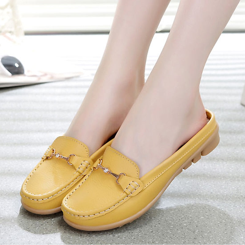 CHICDEAR 2023 Fashion Women Wear Flat Spring And Autumn Half Bag Slippers Women Baotou Slippers Casual Beach Shoes Fashion Lazy One Pedal