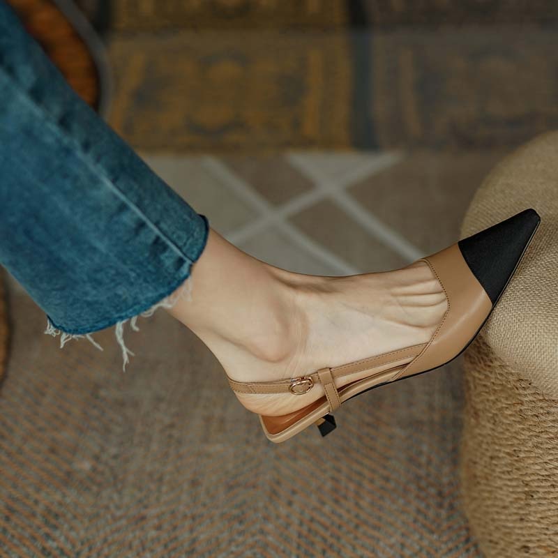 Chicdear New Summer Women Slingback Sandals Pointed Toe Mid Heel Females Slippers Elegant Cozy Vintage Girl Office Banquet Footwear