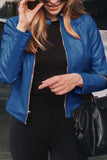 Chicdear Blue Fashion Casual Solid Basic Zipper Collar Plus Size Coats