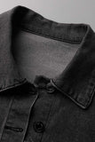 Chicdear Black White Street Print Make Old Patchwork Buckle Turndown Collar Long Sleeve Straight Denim Jacket