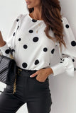 Chicdear White Casual Dot Print Basic O Neck Tops