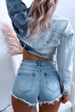 Chicdear Blue Casual Street Solid Ripped Make Old Patchwork Buckle Turndown Collar Long Sleeve Straight Denim Jacket