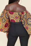 Chicdear Red Sweet Print Patchwork Zipper Off the Shoulder Tops