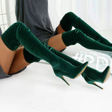Chicdear Green Casual Patchwork Solid Color Pointed Keep Warm Comfortable Shoes (Heel Height 4.72in)