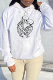 Chicdear White Street Print Skull Draw String Hooded Collar Tops