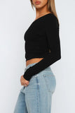 Chicdear Black Casual Solid Backless Asymmetrical Oblique Collar Tops