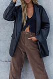 Chicdear Black Fashion Elegant Solid Pocket Buckle Turn-back Collar Outerwear