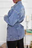 Chicdear Blue Fashion Casual Solid Patchwork Turndown Collar Long Sleeve Regular Denim Jacket