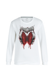 Chicdear White Casual Daily Butterfly Print Patchwork O Neck Tops